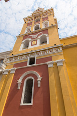 View of the the tower of the Cathedral of Saint Catherine of Alexandria, Old town, Cartagena, Colombia
