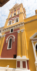 View of the the tower of the Cathedral of Saint Catherine of Alexandria, Old town, Cartagena,...
