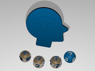 wifi round text of cubic letters around 3D icon, 3D illustration for internet and connection