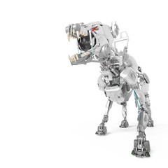 cyber security dog is doing a defend pose in white background