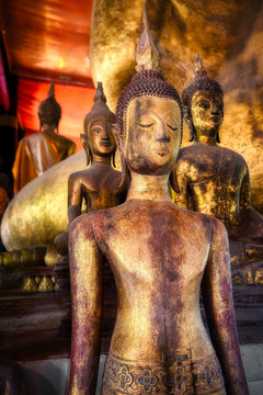 Buddha images inside the Visoun Temple, Wat Wisunarat, in Luang Prabang, Laos 