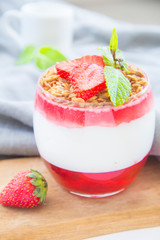 Italian dessert panna cotta with strawberries
