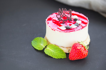 Italian dessert panna cotta with strawberries