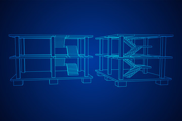 Building under construction. Build house construct in process. Wireframe low poly mesh vector illustration