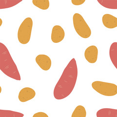 Sweet Potato and Potato. Seamless Vector Patterns 