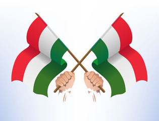 Flying flags crossed from the country of Hungary