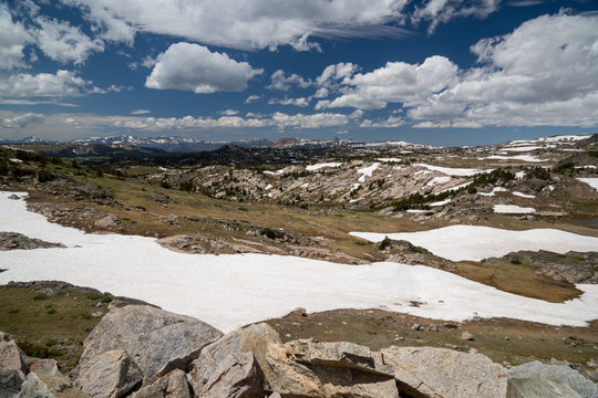 Snow in summer along the Beartooth Pass (US Highway 212), along with beautiful alpine mountain views in Montana and Wyoming