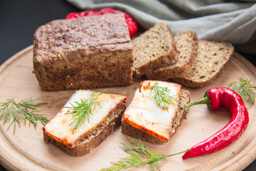 Delicious bread with garlic, lard, herbs, and chili