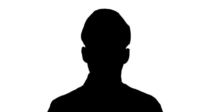 Man soldier saluting, black silhouette on white background.