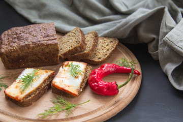 Delicious bread with garlic, lard, herbs, and chili