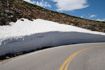 Wall of plowed snow along the Beartooth Pass (Highway 212) in Wyoming/Montana. This road closes...