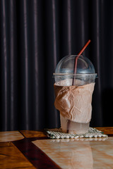 Plastic cup was placed on the table.