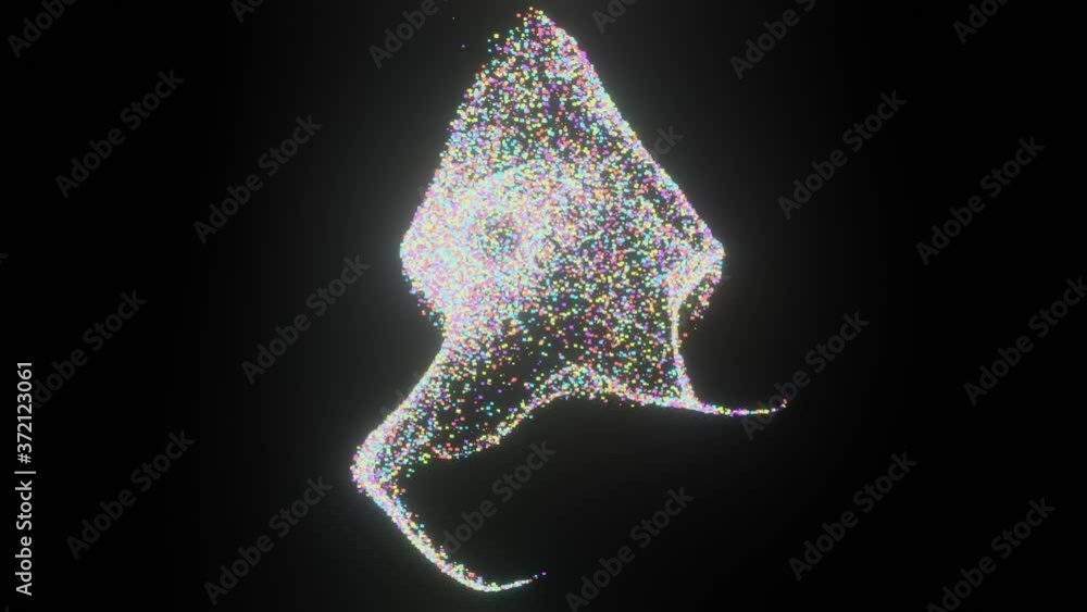 Poster hd video animation of the blue particle energy forming the shape of alien. 3d rendering.