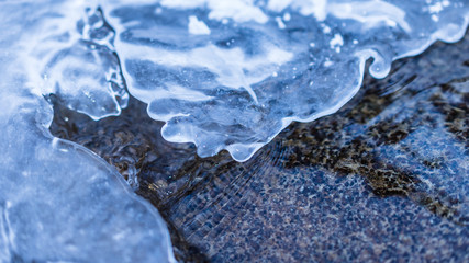 Fresh and clear running water from a melting glacier ice shelf. Drinkable clean water and ice...
