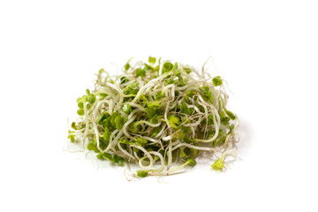 A pill of microgreen sprouts isolated on white background close-up.