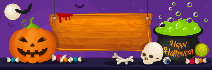 Halloween background banner with pumpkin and halloween decoration