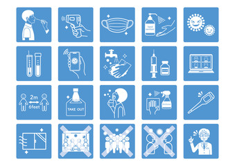 コロナウイルス　感染症対策　アイコン　イラスト