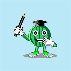 funny  water melon cartoon graduate with cap