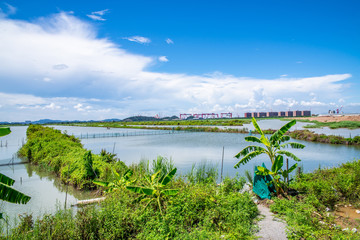 Jiwei Fish Pond on Longxue Island, Nansha District, Guangzhou, China
