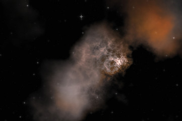 Star field in galaxy space with colorful nebula. Sci fi background of deep space. Ethereal wallpaper.