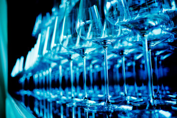 cocktail glass on the table, night party, celebration, glass water
