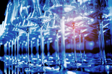 cocktail glass on the table, night party, celebration, glass water
