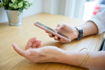 close up hand typing smartphone, shopping online
