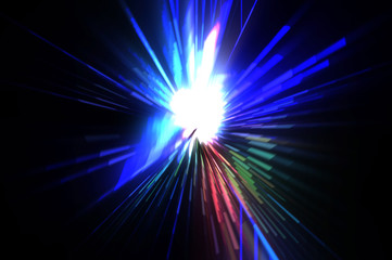 Fototapeta na wymiar Futuristic lens flare. Light explosion star with glowing particles and lines. Beautiful abstract rays background.