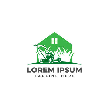 Lawn Mower Home Logo Vector Icon Illustration