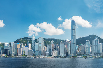Panorama of Victoria Harbor of Hong Kong city - obrazy, fototapety, plakaty