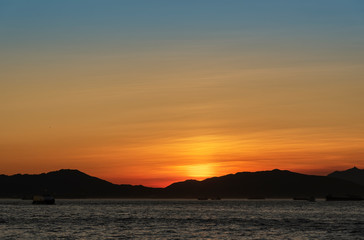 Fototapeta na wymiar Idyllic landscape of island in Hong Kong city under sunset