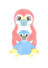 ペンギン　親子　マスク　感染症対策