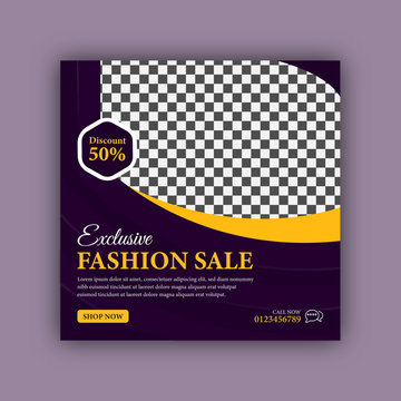 	Exclusive fashion sale social media post, Instagram post and square banner design template