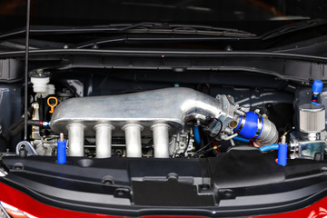 Obraz premium Details of car engine. Maintenance car. Selective focus and shollow of field.