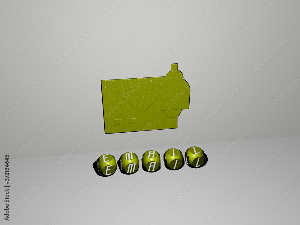 Fototapete 3D illustration of EMAIL graphics and text made by metallic dice letters for the related meanings of the concept and presentations for business and icon