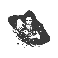 wizard warlock logo black and white vector. Wizard Cartoon Character Design Vector