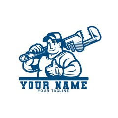 illustration vector graphic of mascot man plumbing services logo design