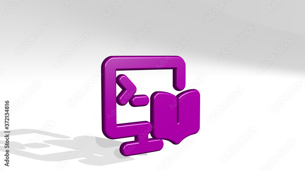 Poster monitor programming book 3d icon casting shadow, 3d illustration for computer and background