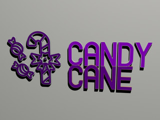 candy cane icon and text on the wall, 3D illustration for background and chocolate