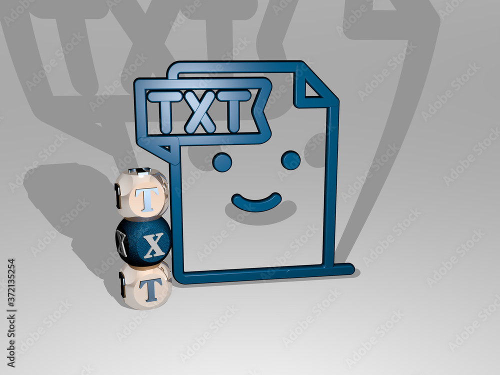 Poster 3d representation of txt with icon on the wall and text arranged by metallic cubic letters on a mirr