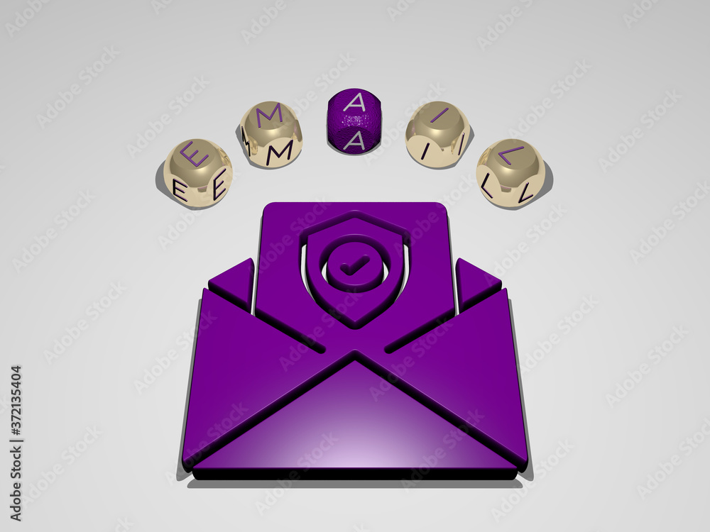 Poster email circular text of separate letters around the 3d icon, 3d illustration for business and communi