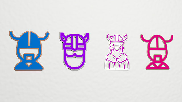 viking 4 icons set, 3D illustration for ancient and background