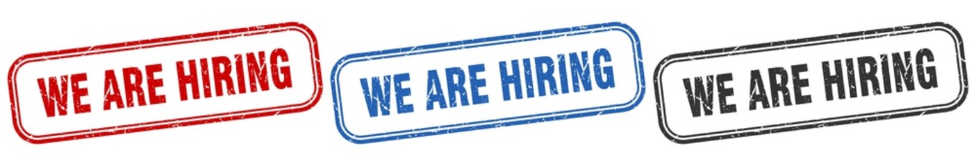 we are hiring square isolated sign set. we are hiring stamp