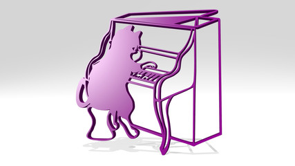 cat playing piano 3D icon casting shadow, 3D illustration for animal and background