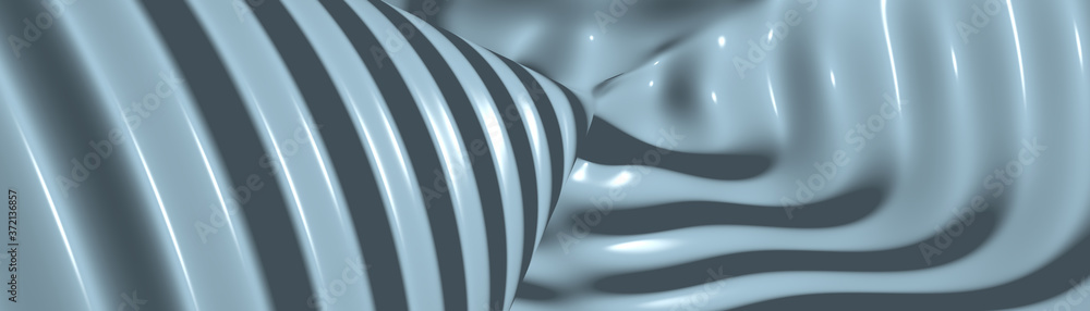 Poster ultra wide image made of light sky blue monochromic 3d curved abstract background image made of plai