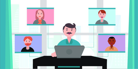 Group People Chatting online video conference meeting communication horizontal vector