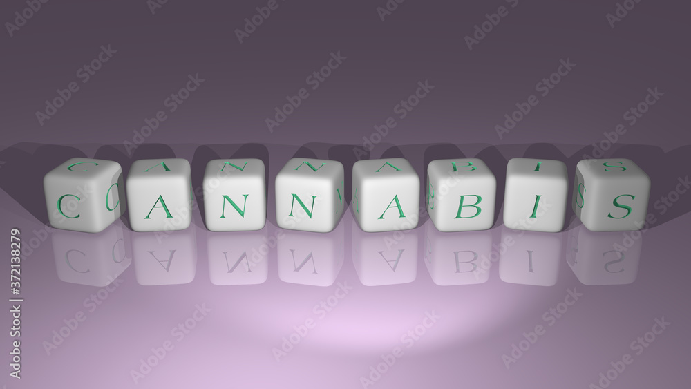 Poster cannabis built by dice letters and color crossing for the related meanings of the concept by 3d rend