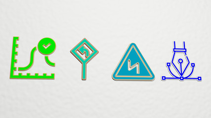 Obraz na płótnie Canvas curve 4 icons set, 3D illustration for background and abstract