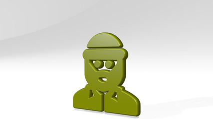 PEOPLE MAN BEARD 3D icon casting shadow, 3D illustration for business and background