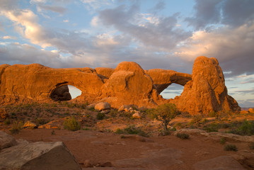 Windows at sunset Arches National Park Moab, Utah 